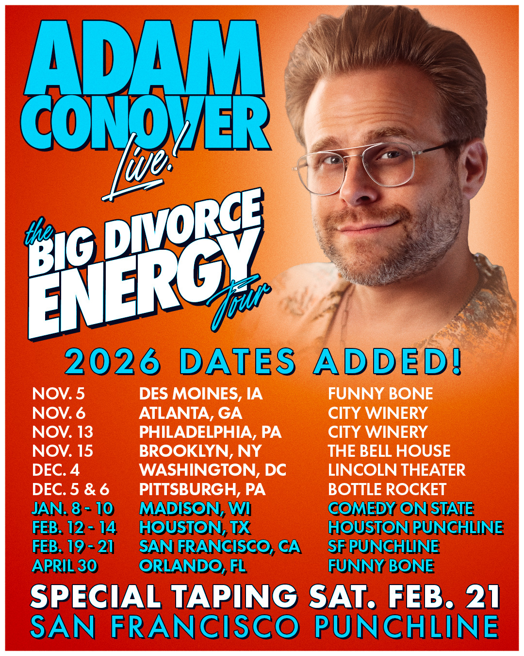 Adam Conover The Big Divorce Energy Tour Poster 2026